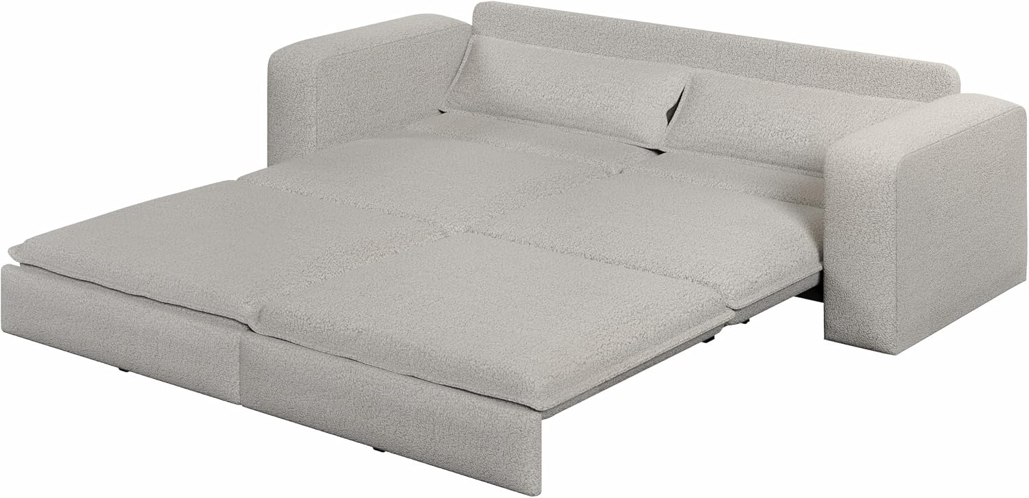 93' Sleeper Sofa Bed King Size, Teddy Pull Out Couch, 3 in 1 Convertible Futon Couches, Modern Deep Seat Daybed with 2 Pillows, Recliner Loveseat for Living Room, Apartment, Office, Grey