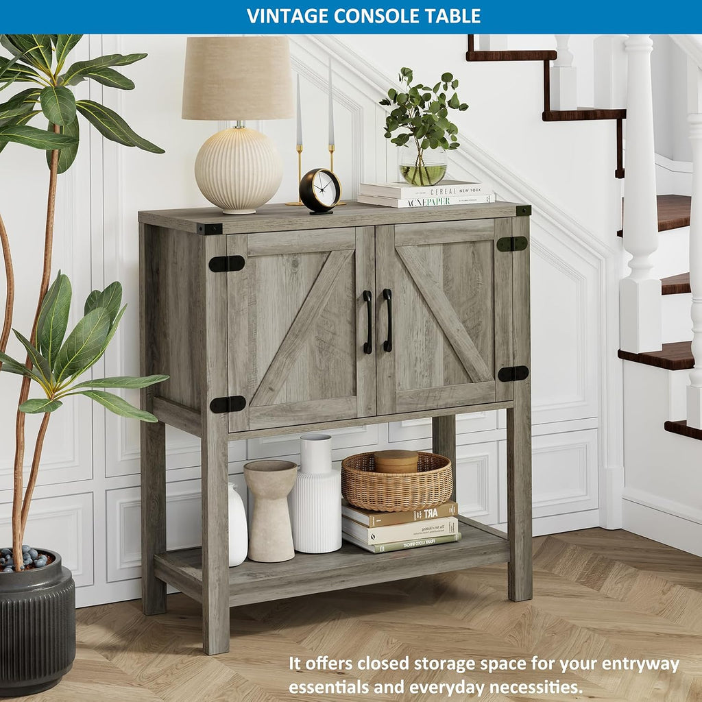 Mufico Console Table with 2-Door Cabinet Coffee Bar Cabinet Sofa Table,Entryway Table with Storage, Farmhouse Buffet Sideboard (Grey)