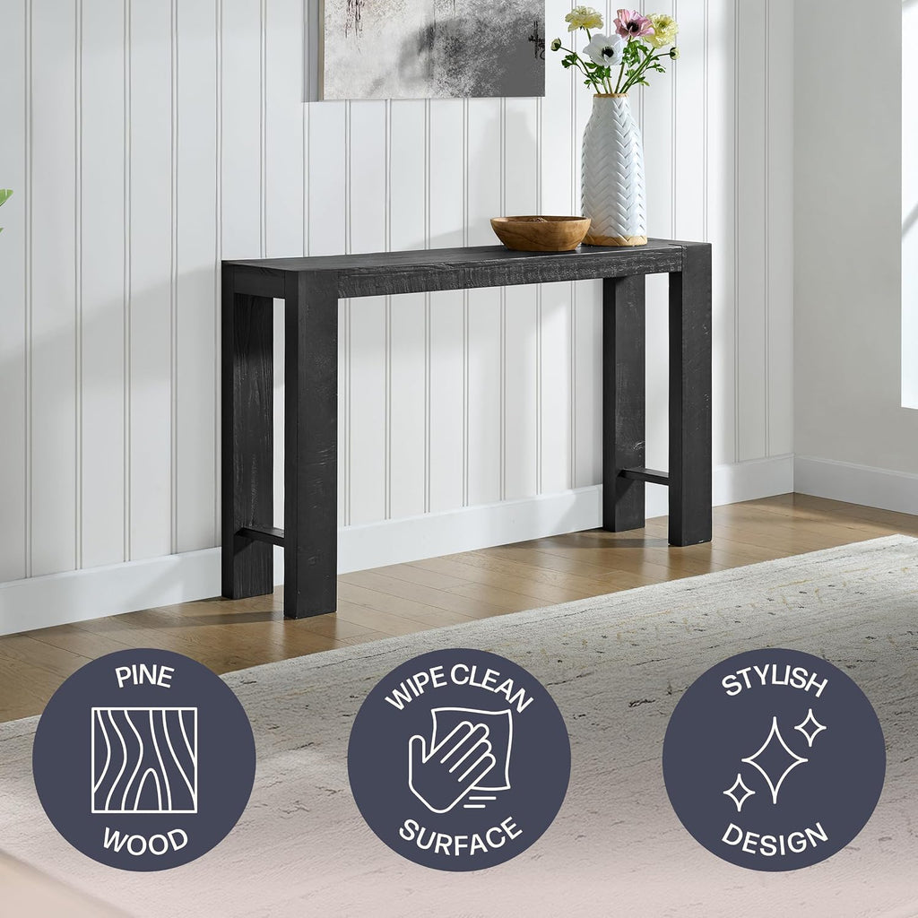 Alaterre Furniture Classic Solid Wood Console Table - 56 Inch Modern Farmhouse Entryway Table - Easy Assembly Living Room Furniture for Behind The Couch, Entryway, or Hallway (Black)