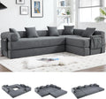 Oversized Modular Cloud Couch for Living Room, Corduroy L-Shaped Sectional Sleeper Sofa Bed with Fixed-Shape Frame, Modern Boneless Couch with Pillows & Storage，Grey