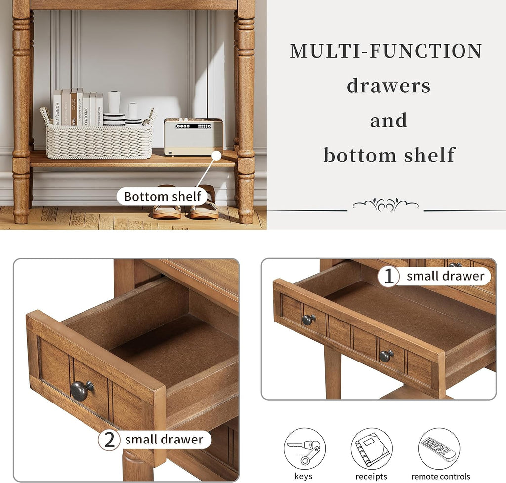 Merax Narrow Console Table, Elegant Slim Entryway Table Sofa Table with Three Storage Drawers and Bottom Shelf for Entryway for Hallway, and Living Room (Natural)