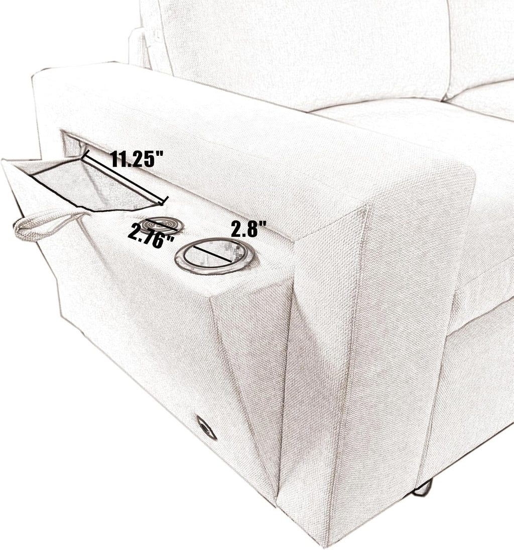 Modular Sectional Couch, L-Shaped Sectional Sofa Chaise with Dual USB-C Charging & Cup Holders, Modern 5 Seat Couches for Living Room with Storage & Armrests, Soft Linen Fabric, Grey