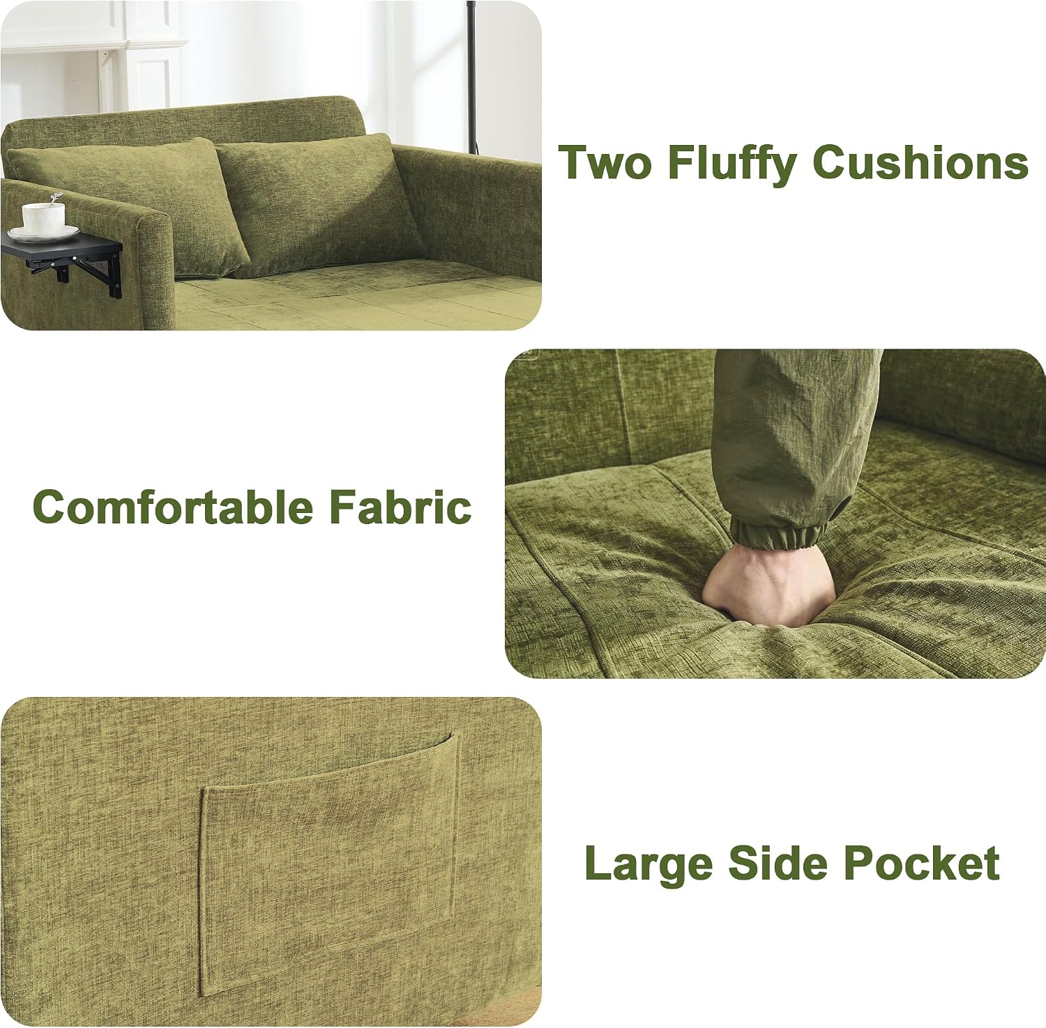 45' Oversize 3-in-1 Sleeper Chair, 75' Long Pull-Out Sleeper Sofa Bed with Wing Table and Side Pocket for Living Room, Bedroom, Small Space, Green