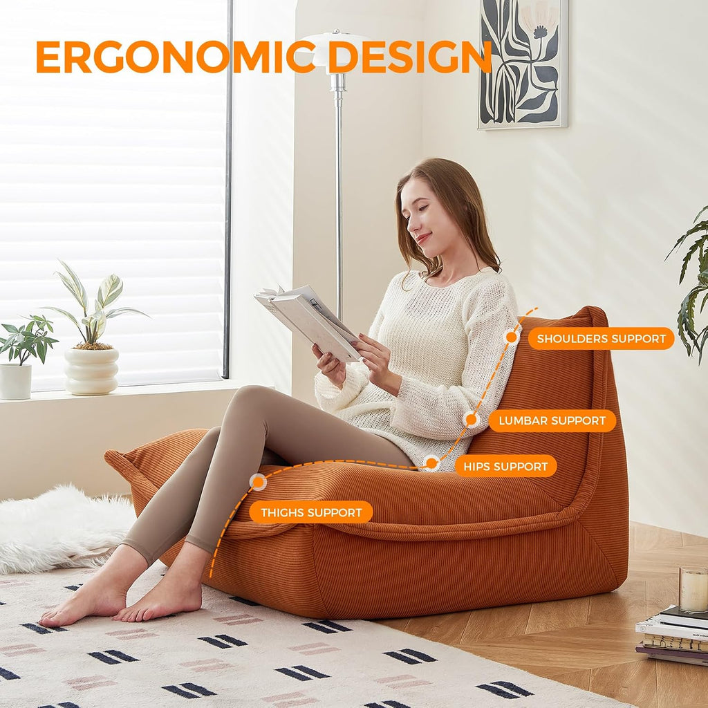 Bean Bag Chairs for Adults Giant BeanBag Chair Sofa Memory Foam Bean Bag Chair Couch with Ergonomic Design for Adults and Kids Home Living Room Bedroom Office Home Gaming Salon(Caramel Color)