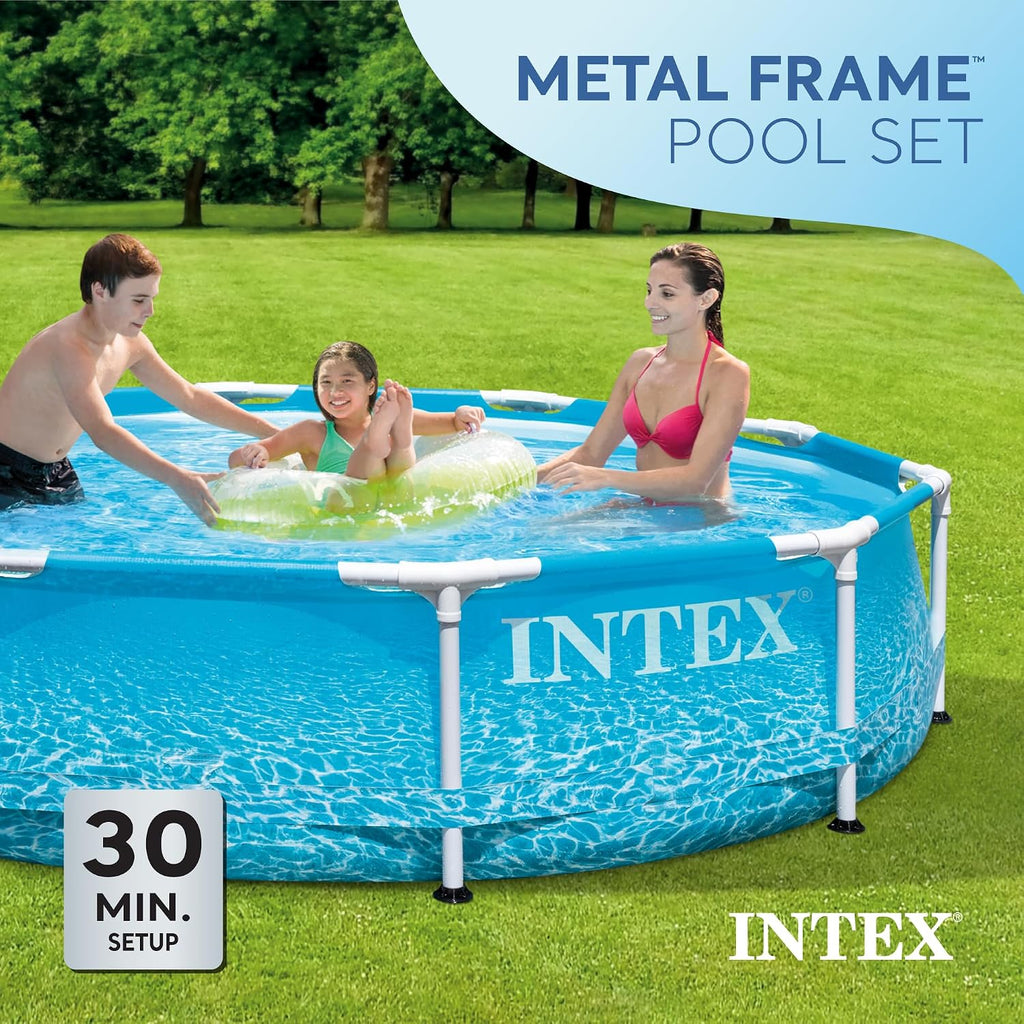 INTEX 28207EH Beachside Metal Frame Above Ground Swimming Pool Set: 10ft x 30in – Includes 330 GPH Cartridge Filter Pump – Puncture-Resistant Material – Rust Resistant – 1185 Gallon Capacity
