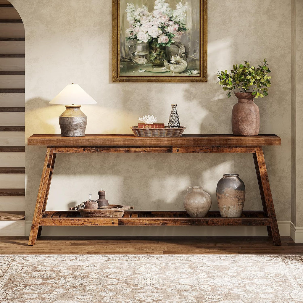 Tribesigns 70.86-Inch Console Table for Entyrway, Farmhouse 2-Tier Entry Entrance Table, Narrow Long Sofa Table Behind Couch, Mixed Brown