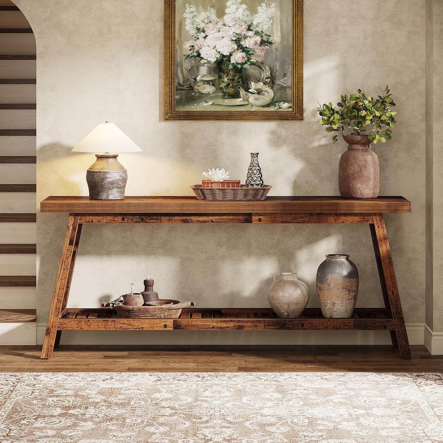 Tribesigns 70.86-Inch Console Table for Entyrway, Farmhouse 2-Tier Entry Entrance Table, Narrow Long Sofa Table Behind Couch, Mixed Brown