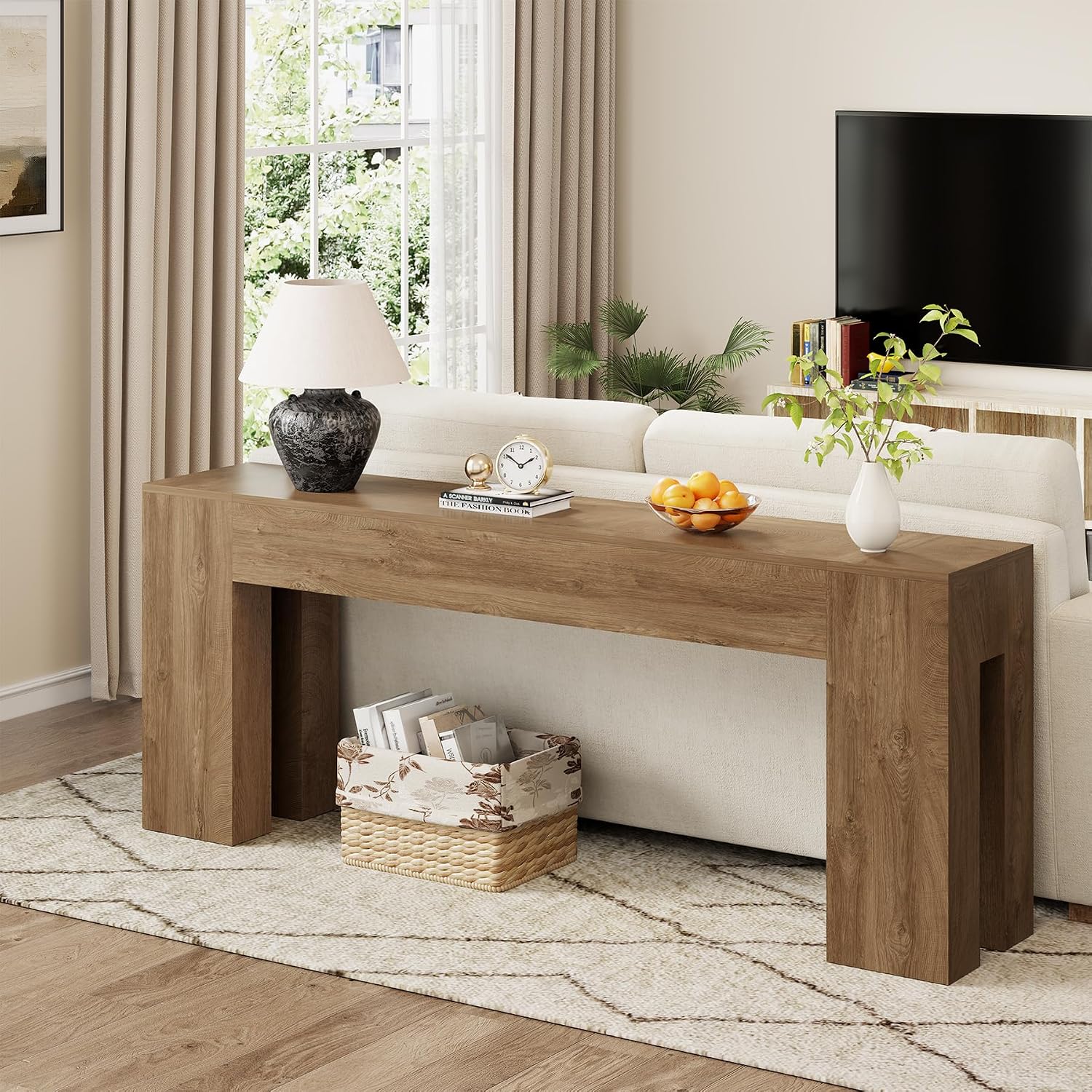 Epecoya Extra Long Sofa Console Table for Entryway Living Room, 79-Inch Farmhouse Wood Behind Couch Table, Rectangular Accent Console with Wooden Double Base for Hallway Foyer Entrance, Natural Oak