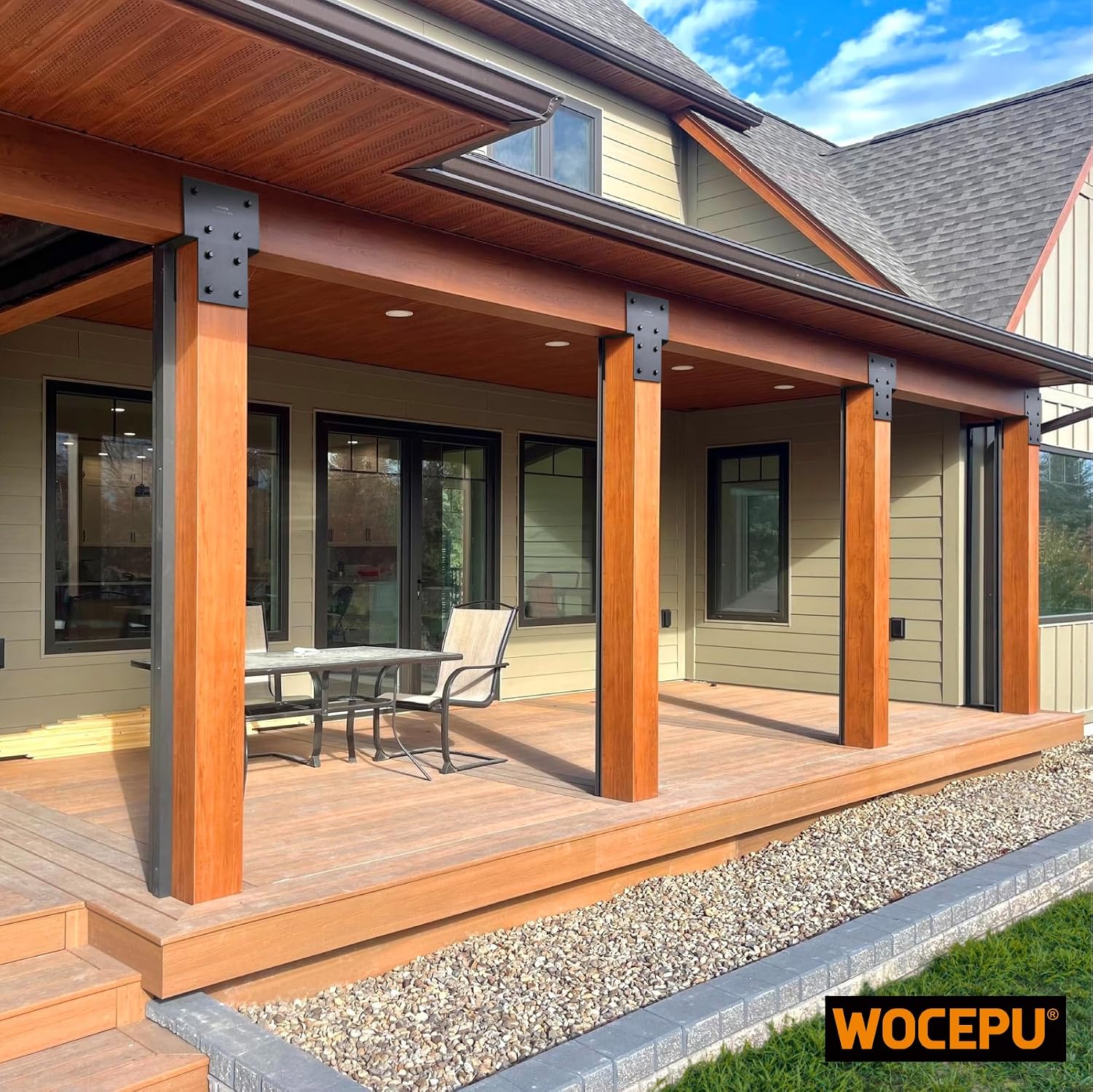 3 Pack Heavy Duty 8x8 (Actual 7.5'x7.5') Stainless Steel Post Caps Tie Bracket , Fit Connecting Wood Gazebo, Deck Patio Post and Wood Beams Bracket ( Dark Ggray)