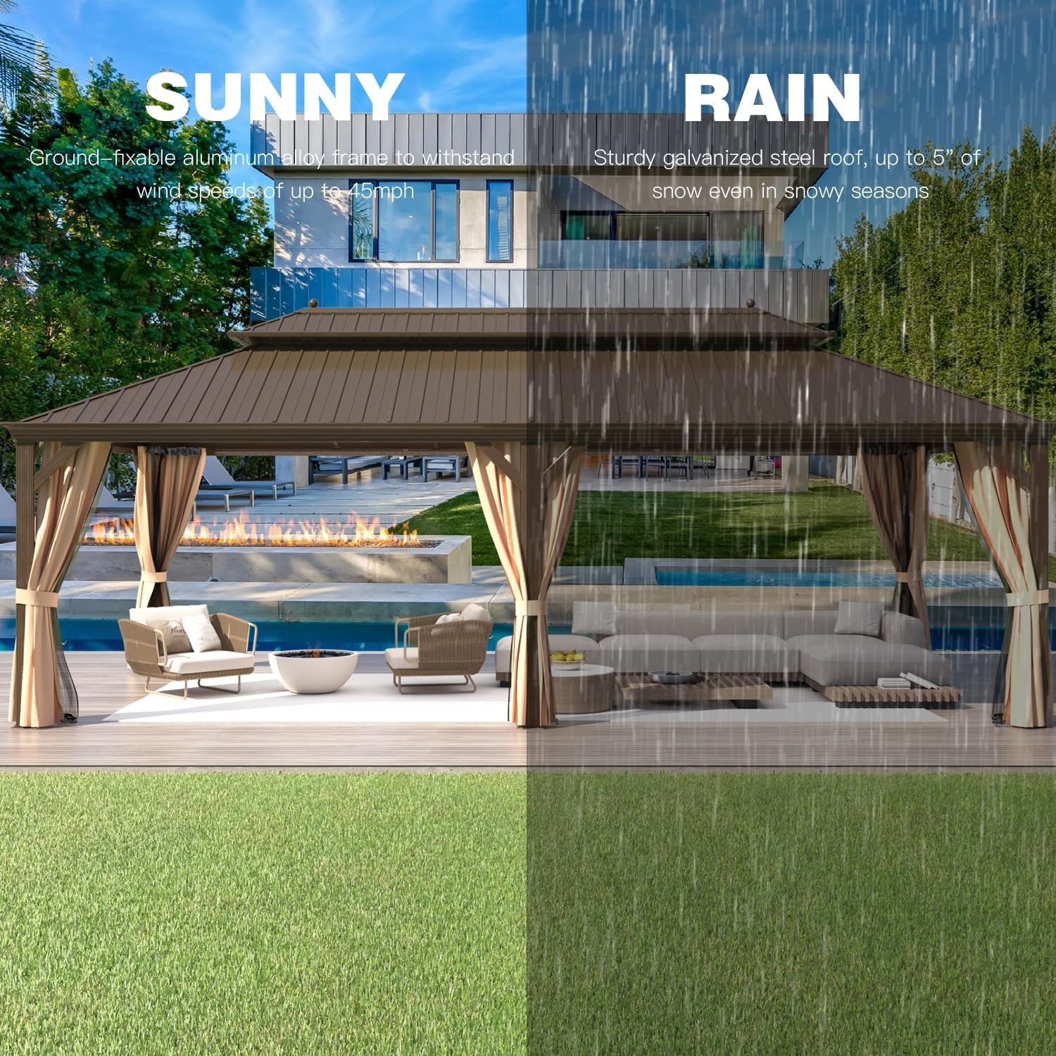 YOLENY 12'x24' Gazebo, Hardtop Gazebo with Galvanized Steel Double Roof, Pergolas Aluminum Frame, Netting and Curtains Included, Metal Outdoor Gazebos for Garden, Lawns