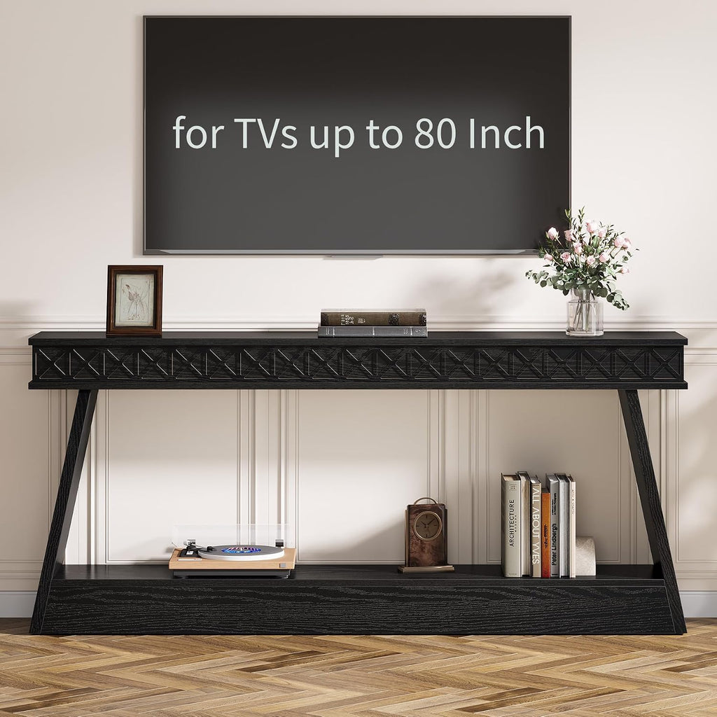Tribesigns 70.9 Inch Long Console Table for Entryway, 2-Tier Farmhouse Entryway Table with Storage, Narrow Sofa Table Behind the Couch, Wood Accent Table for Hallway, Living Room, Foyer, Black