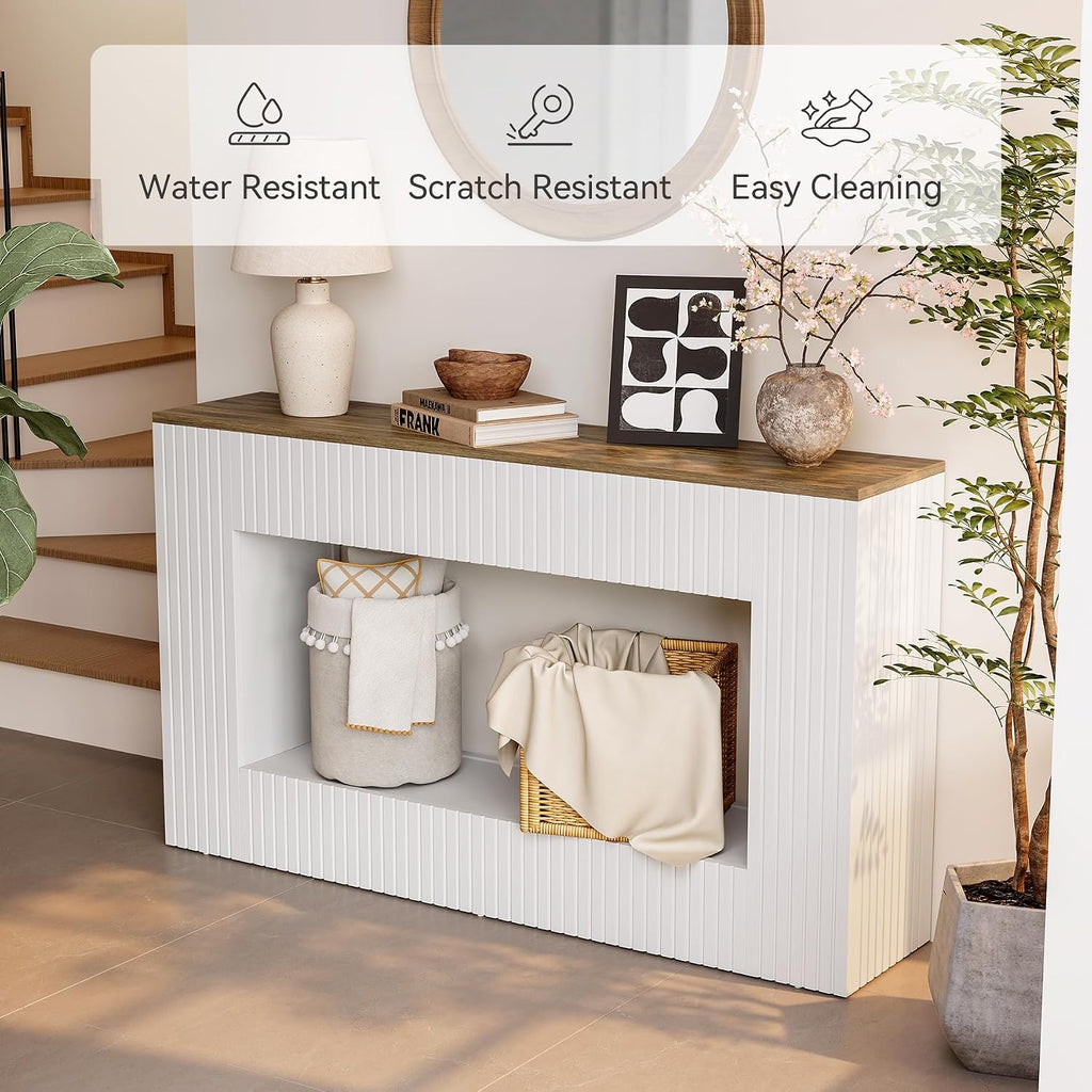 LITTLE TREE White Console Table for Entryway, 55 Inch Long Narrow Farmhouse Sofa Table with Storage for Living Room, Hallway, Entry, Behind Couch, Entrance, Foyer