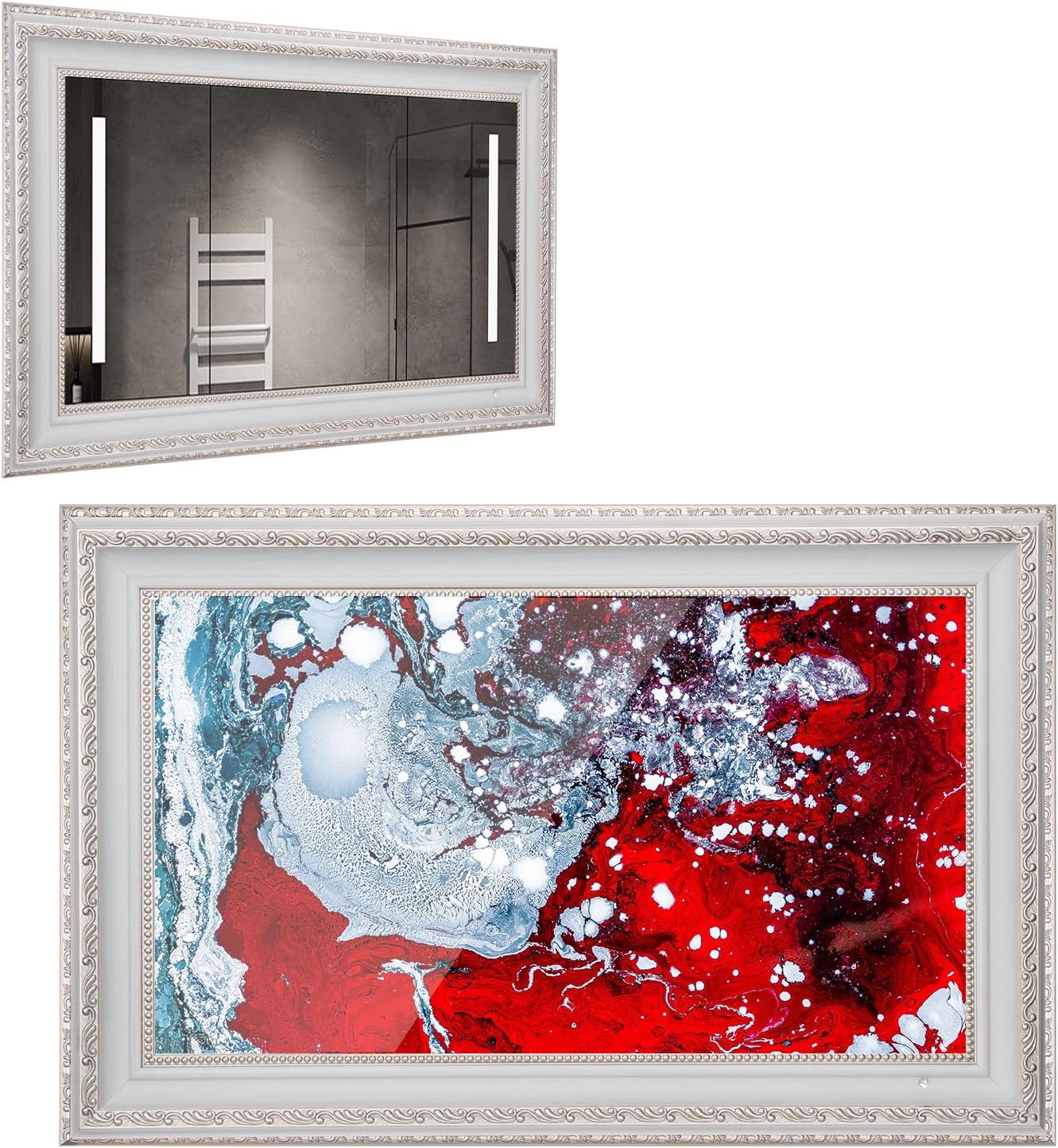 Soulaca 22' Smart Mirror TV Waterproof Ivory Frame with webOS & Built-in Voice Control Magic Mirror Display WiFi Bluetooth ATSC Tuner for Bathroom Fireplace & Luxury Wall Décor