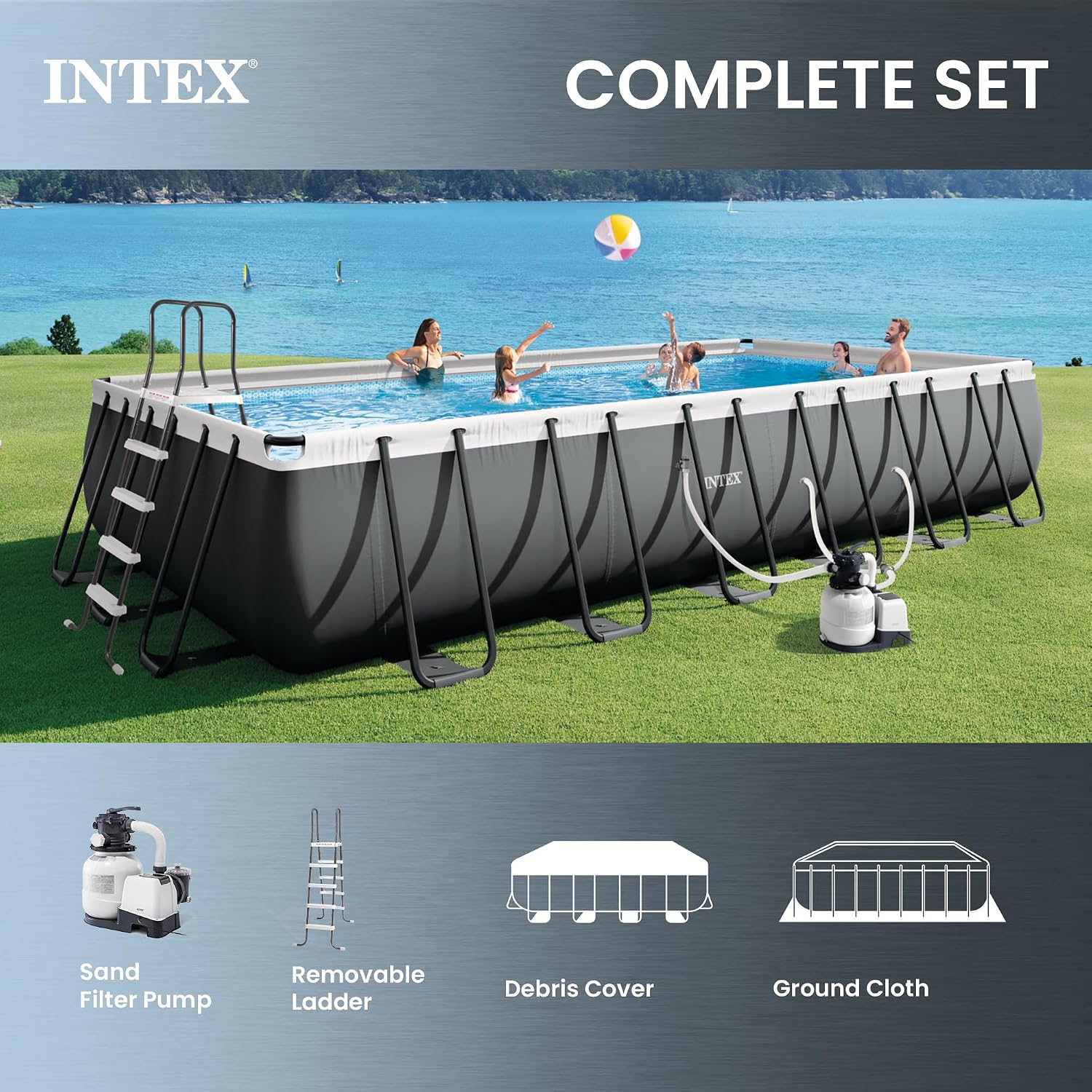 INTEX 26363EH Ultra XTR 24ft x 12ft x 52in Above Ground Swimming Pool Set with Sand Filter Pump and Automatic Pool Floor Cleaner