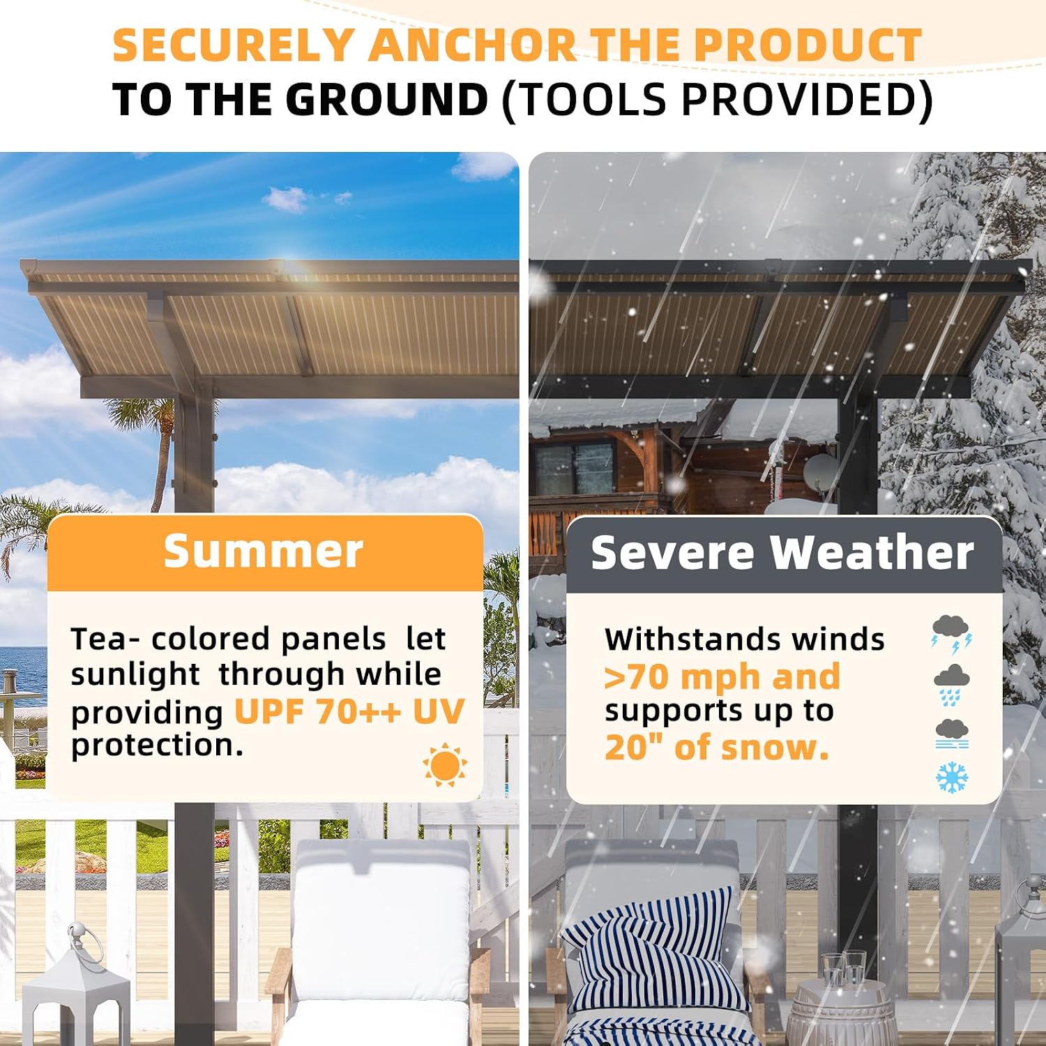 AECOJOY 8' x 8' Gazebo for Patio, Small Free Standing Lean to Gazebo Pergola with Patio Roof (64 Sq.Ft Shaded) on Clearance, Hard Top Wall Mounted Heavy Duty Awnings for Decks, Backyard and More