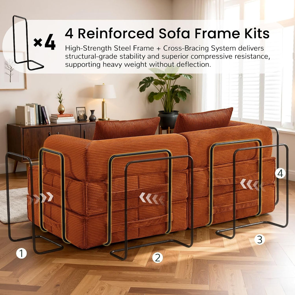 Korser Folding Convertible Sofa Bed, Corduroy Upholstered Boneless Couch, Small Sectional Cloud Couch, Loveseat Sleeper Sofa, Modular Futon Floor Sofa Couch for Living Room Bedroom Lounge, No Assembly