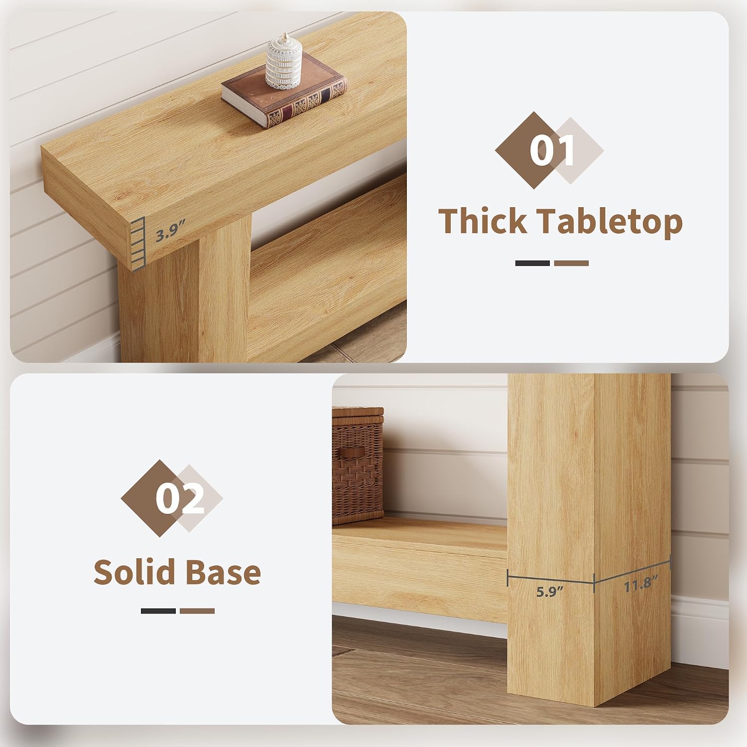 63-Inch Long Console Table, Farmhouse Sofa Table Behind Couch, Wooden Console Tables with Storage, Entryway Entry Tables for Hallway Entrance Living Room