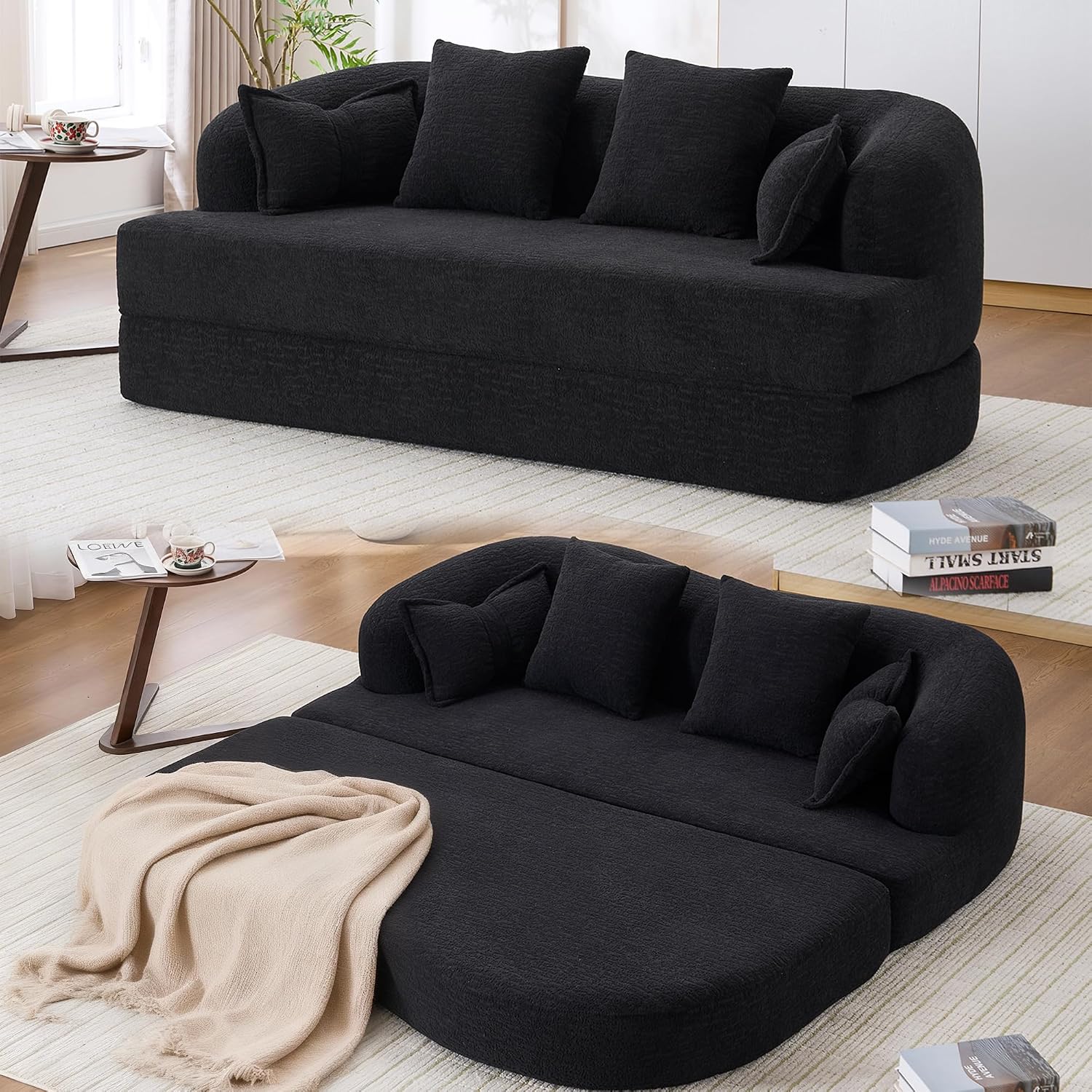70' Convertible Sofa Bed, 2-in-1 Boneless Sleeper Sofa, Soft Chenille Folding Sofa Loveseat with 4 Pillows, Love Seat Small Couch for Small Spaces, Living Room, Bedroom, No Assembly