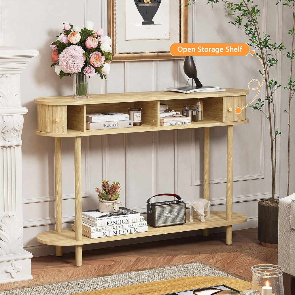 ARTPOWER 47.2' Modern Entryway Table with Wood Tambour Door, Accent Behind Couch Sofa Console Table with Storage, Fluted Side Table for Hallway, Living Room, Foyer, Natural Wood