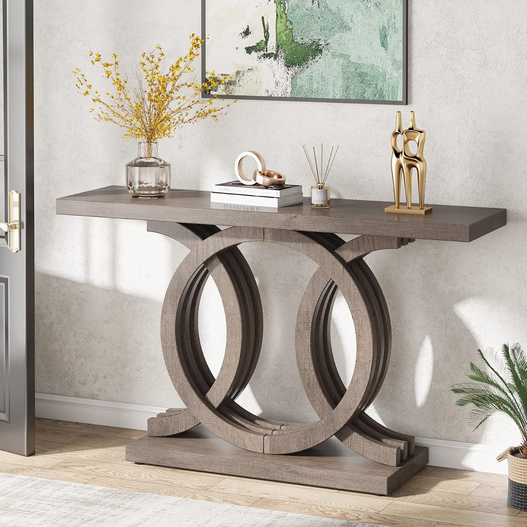 Tribesigns 55 inches Console Table with Unique Base, Vintage Wooden Entryway Sofa Table, Unique Long Accent Hallway Table for Decoration and Organization (Brown)