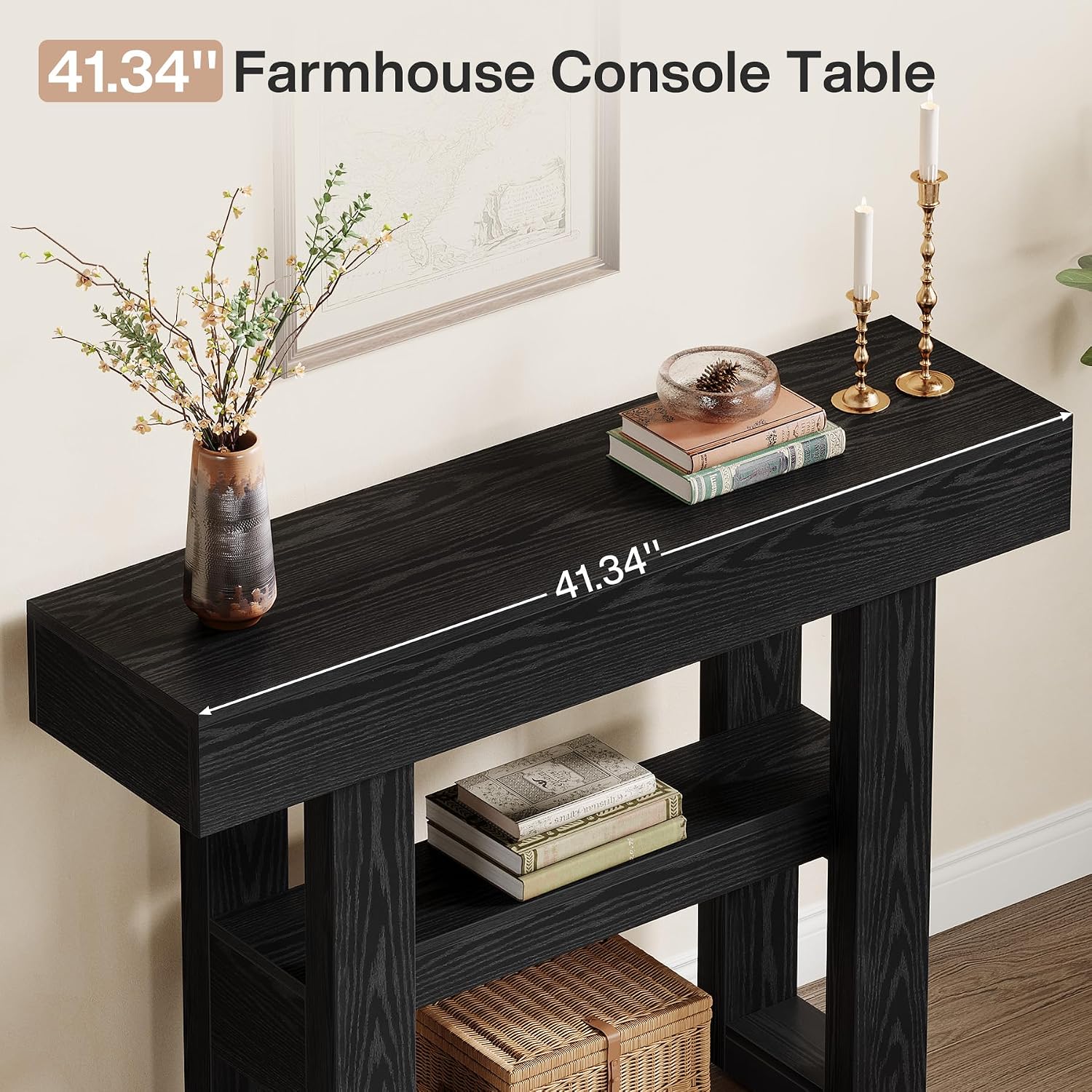 Tribesigns 41.34-Inch Farmhouse Console Table, 2-Tier Narrow Sofa Table Behind The Couch, Entryway Furniture with Storage Shelves for Hallway Foyer Living Room, Black
