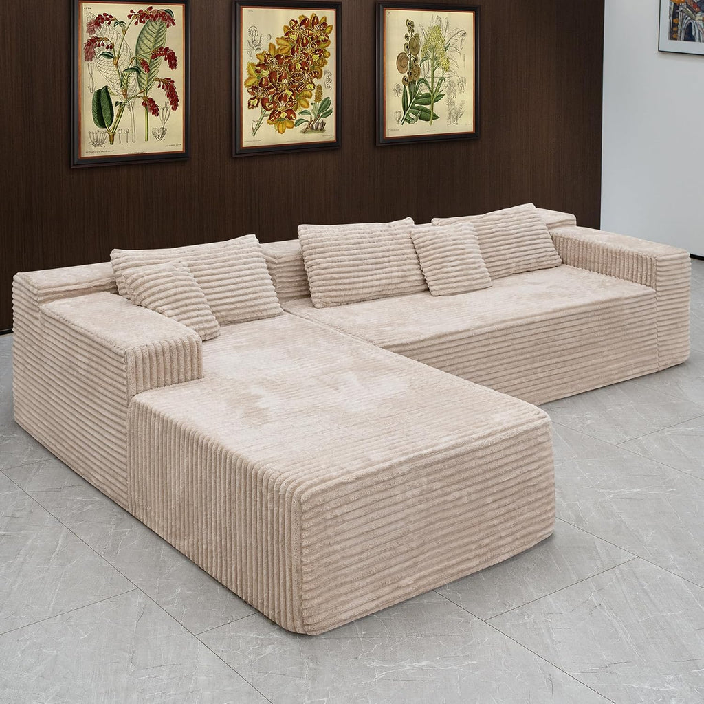Sectional couches for Living Room Corduroy Couch, 104' Cloud Sectional Couch with L-Shape Chaise, Modern Modular Sofa, Deep Seat Comfort, No Assembly Required(Plush Corduroy, Left Facing Chaise)