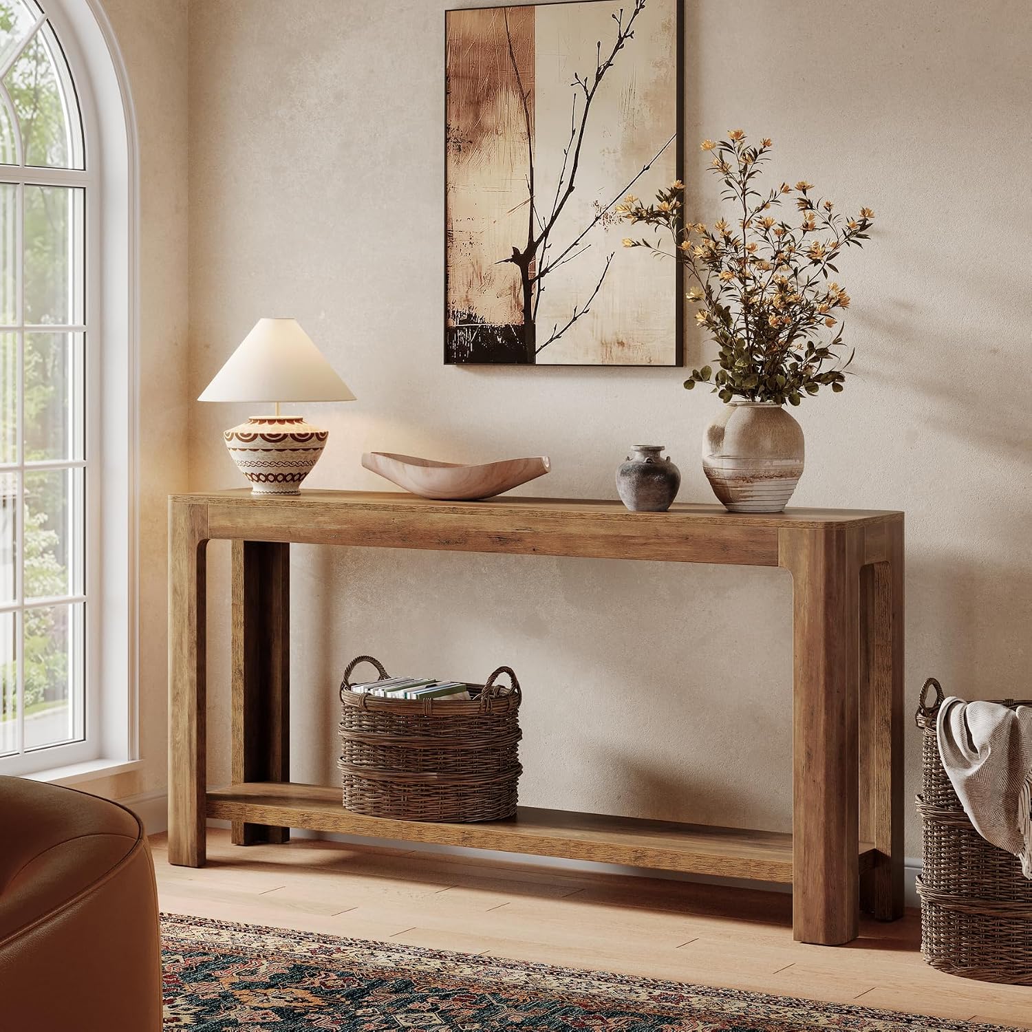 Tribesigns 63 Inch Entryway Console Table, 2-Tier Farmhouse Narrow Sofa Table Behind Couch, Accent Entrance Console Furniture for Entryway, Foyer, Hallway, Rustic Brown