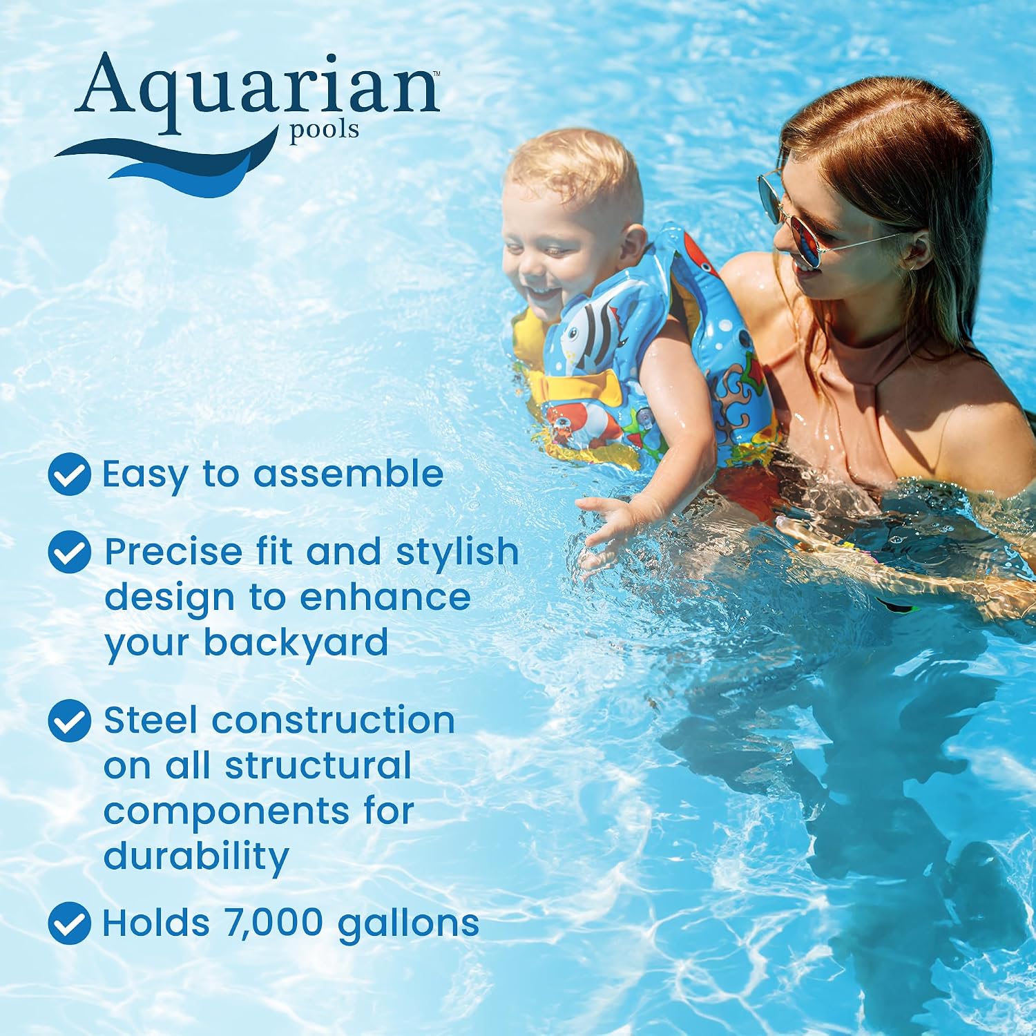 Aquarian Above Ground Pool Kit w/Pump & Leaf Skimmer, Phoenix Steel-Frame, 21', Transparent - Large Heavy-Duty Outdoor Family Swimming Pool for Backyard, Patio, and Yard