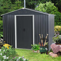 YOPTO 8x6 Outdoor Metal Storage Shed with Floor Base and Vents,Sliding Doors & Padlock,Waterproof Oversized Shelter for Backyard Lawn Patio,Garden,Black