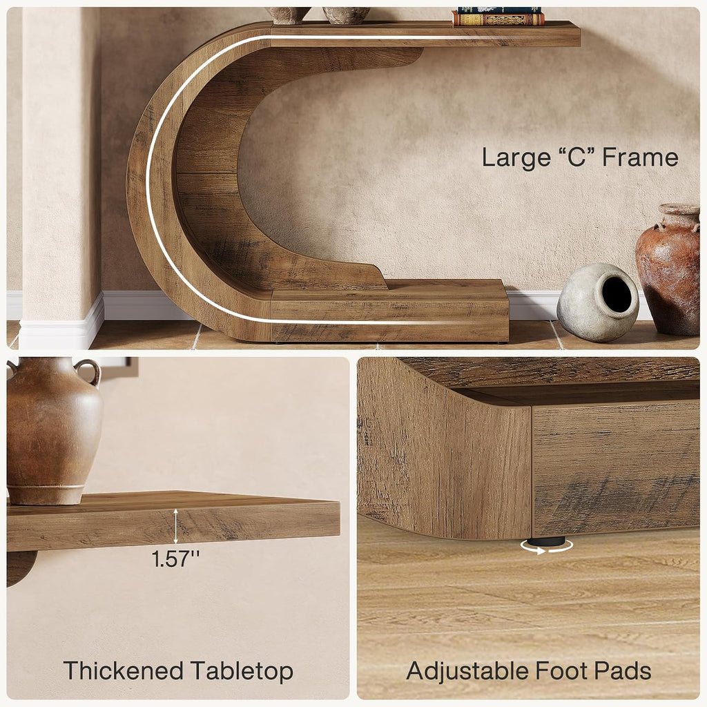Tribesigns 43.3' Modern Console Entryway Table with Storage, Farmhouse C-Shaped Rustic Behind Couch Sofa Table for Living Room, Hallway, Entry, Entrance, Foyer, Easy Assembly, Brown