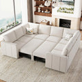 Belffin Modular Sectional Sleeper Sofa Bed with Pull Out Couch, Oversized U Shaped Modular Sleeper Couch with Double Pull Out Bed, Convertible Sectional Couches for Living Room, Beige