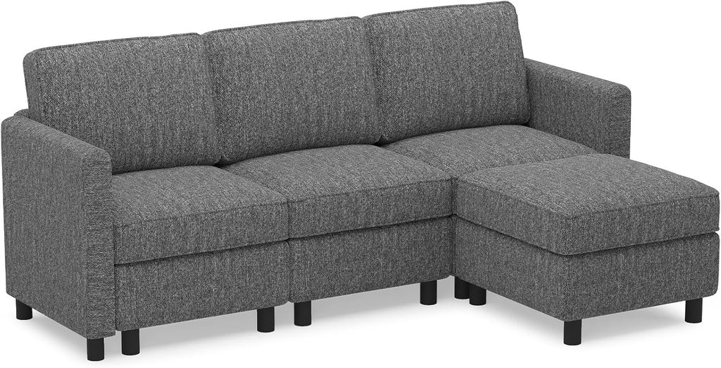 Belffin 84.3' 4 Seats L Shaped Couch Modular Sectional Sofa Washable Sectional Couches for Living Room Comfy Couches with Storage Seat Couch Sofas with Chaise,Grey