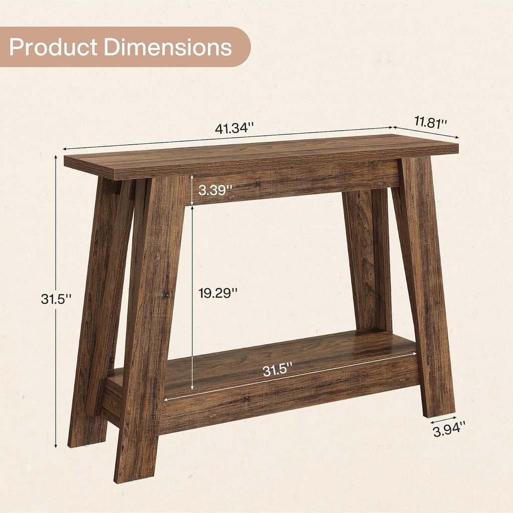Tribesigns 41.3' Farmhouse Console Table, 2-Tier Wooden Entryway Table with Storage, Rustic Narrow Behind Couch for Living Room, Hallway, Foyer, Rustic Brown