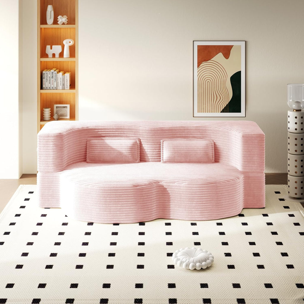 JOYBASE 78' Folding Sofa Bed, Convertible Twin Sleeper Sofa, Minimalist Boneless Cloud Couch for Living Room, Apartment, Bedroom (Baby-Pink Corduroy)