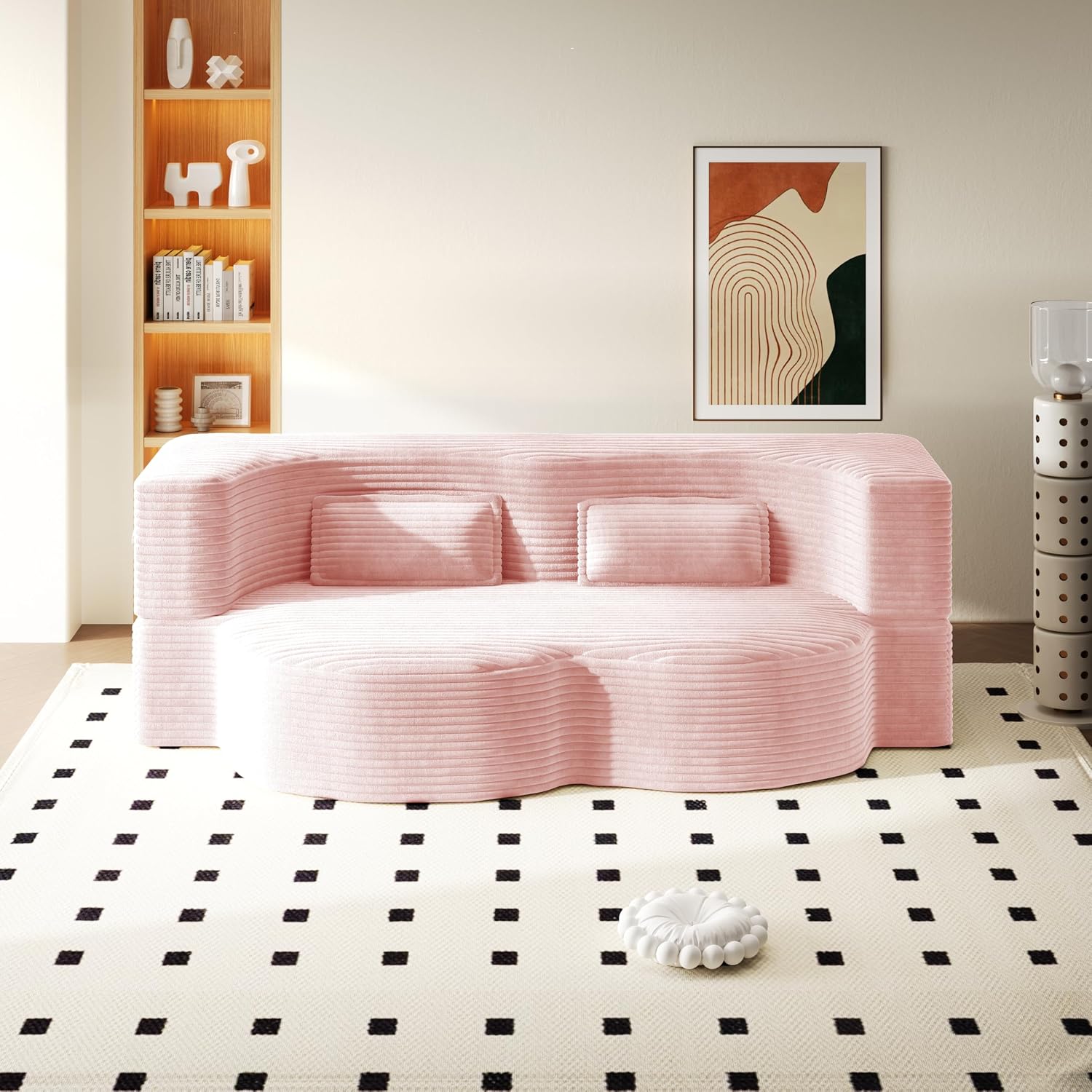 JOYBASE 78' Folding Sofa Bed, Convertible Twin Sleeper Sofa, Minimalist Boneless Cloud Couch for Living Room, Apartment, Bedroom (Baby-Pink Corduroy)