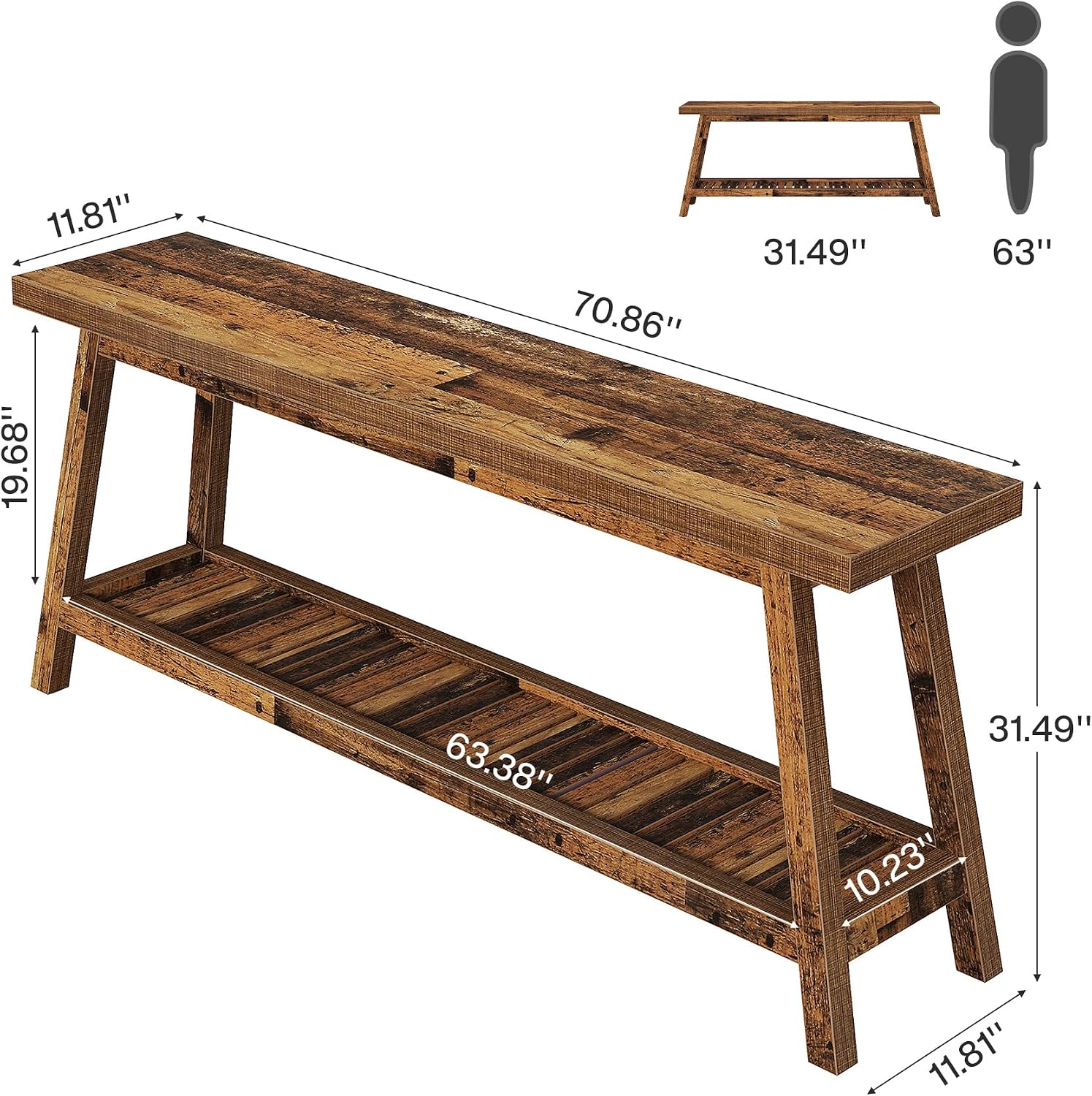 Tribesigns 70.86-Inch Console Table for Entyrway, Farmhouse 2-Tier Entry Entrance Table, Narrow Long Sofa Table Behind Couch, Mixed Brown
