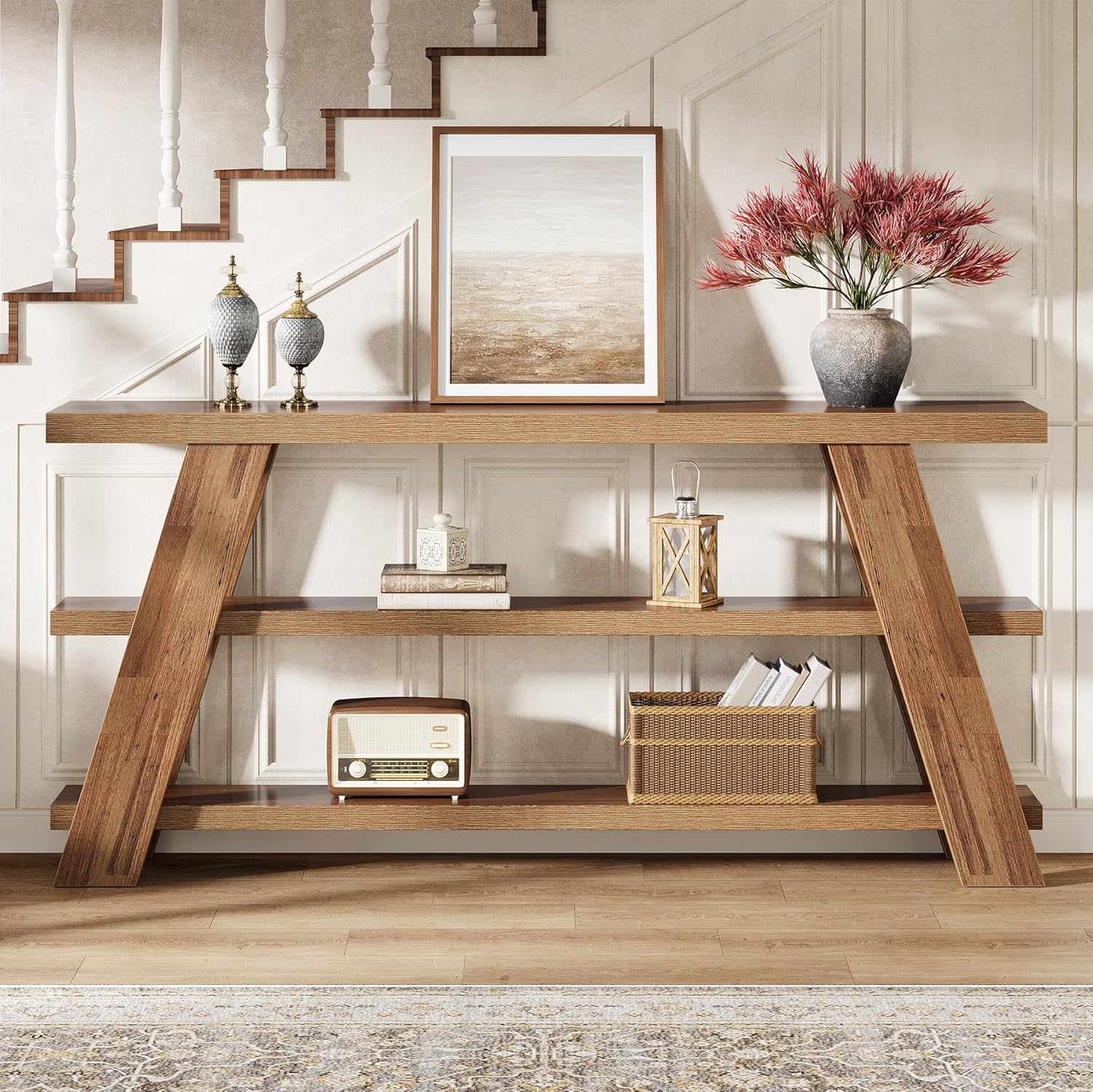 Tribesigns 70.9' Extra Long Console Table with Storage, 3-Tier Narrow Wooden Sofa Table Behind The Couch, Farmhouse Entry Foyer Table for Entryway, Living Room, Hallway, Brown