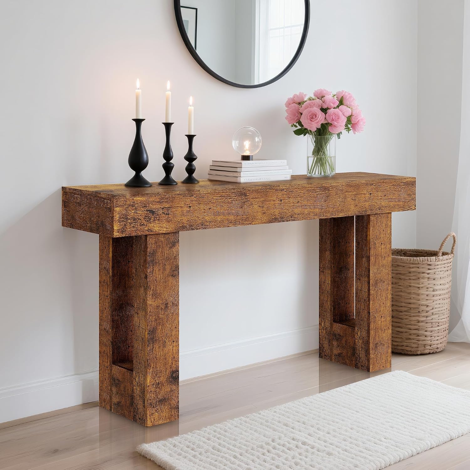 63 Inches Long Console Table, Wooden Entry Table for Entryway, Rustic Sofa Tables Behind Couch, Foyer Hallway Tables for Living Room, Entrance, Foyer