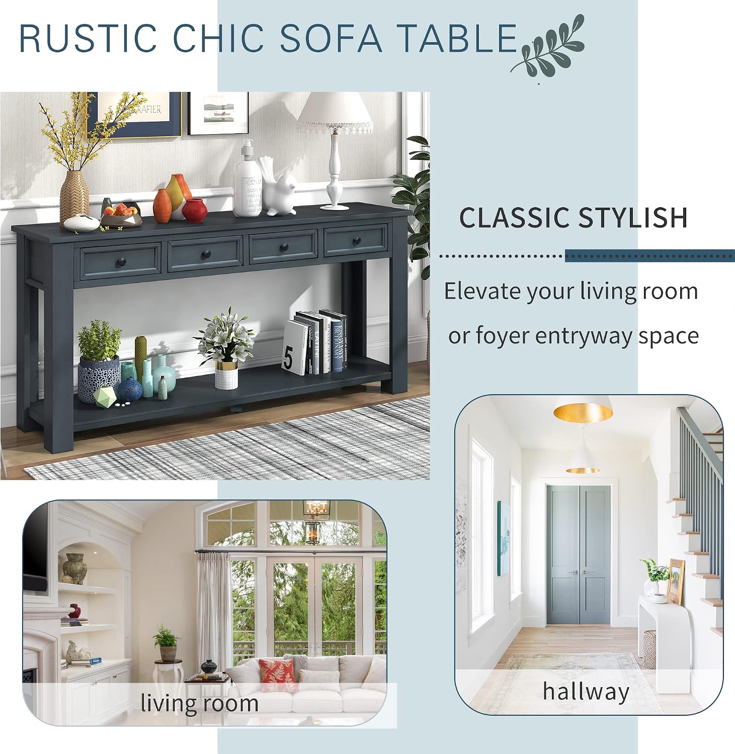Console Table Sideboard with Storage and Bottom Shelf for Living Room, Kitchen, Entryway/Hallway