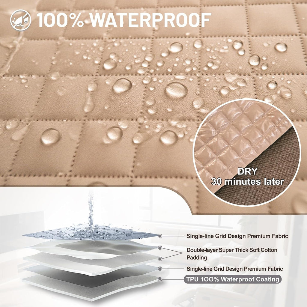 Waterproof Sectional Reclining Couch Covers L Shaped Recliner Sectional Sofa Cover 7 Piece Non Slip Washable Corner Recliner Slipcover Set for Pet Dog (5 Seater Cover, Apricot)