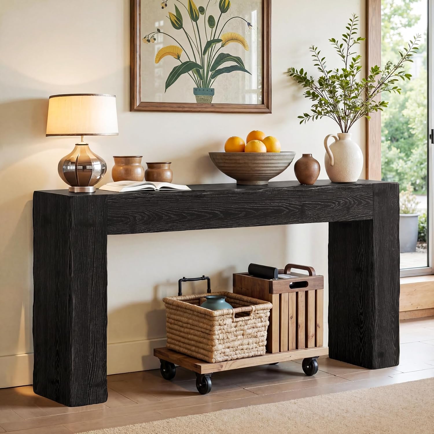 Tribesigns 63-Inch Solid Wood Console Sofa Table, Farmhouse Long Entryway Table Behind Couch for Living Room, Entrance, Hallway, Foyer, Easy Assembly (Black)