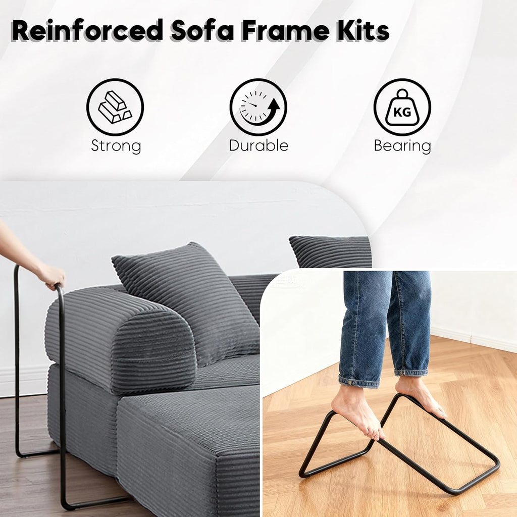 Oversized Modular Cloud Couch for Living Room, Corduroy L-Shaped Sectional Sleeper Sofa Bed with Fixed-Shape Frame, Modern Boneless Couch with Pillows & Storage，Grey