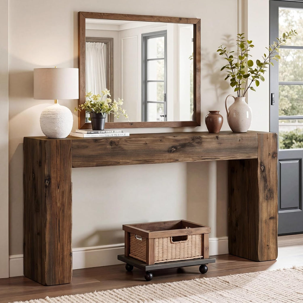 Tribesigns 63-Inch Solid Wood Console Sofa Table, Farmhouse Long Entryway Table Behind Couch for Living Room, Entrance, Hallway, Foyer, Easy Assembly (Dark Brown)