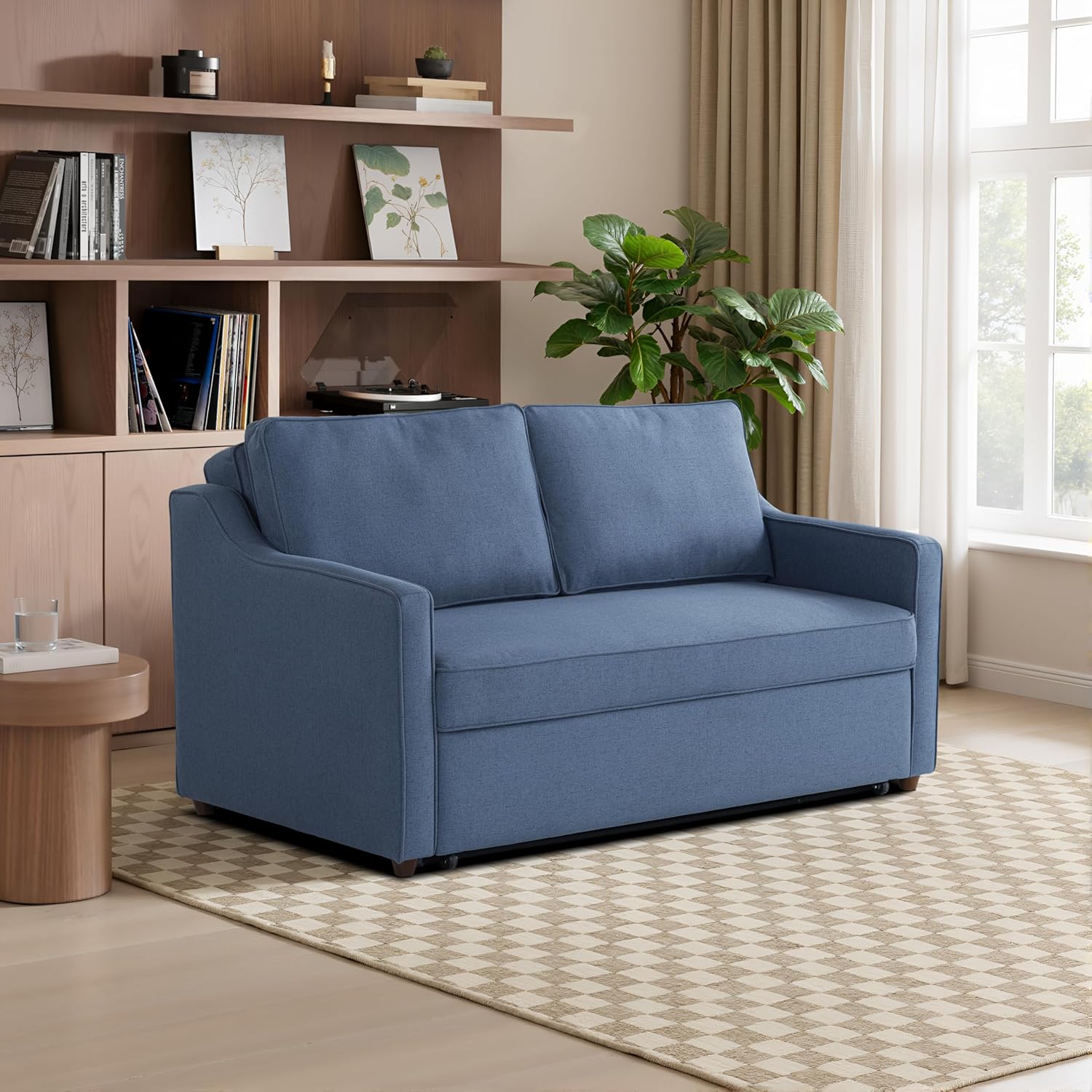 Serta® Corren 68.1' Queen Sized Convertible Sofa, Dream Coil® Comfort, Fingerguard® Pinch Point Protection, Sofa Chenille Fabric, Navy Blue