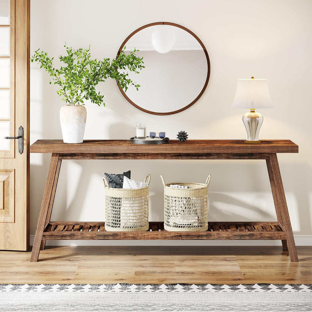 Tribesigns Farmhouse Console Entryway Table: 70.9 Inches All Wood Console Table for Entrance, 2 Tiers Narrow Long Behind Couch Sofa Table, Foyer Entry Table for Hallway, Living Room, Brown