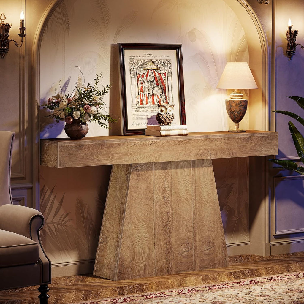 Tribesigns 63' Console Table, Farmhouse Entryway Table with Trapezoidal Base, Narrow Long Wood Sofa Table Behind Couch Table for Entrance, Hallway, Living Room, Natural