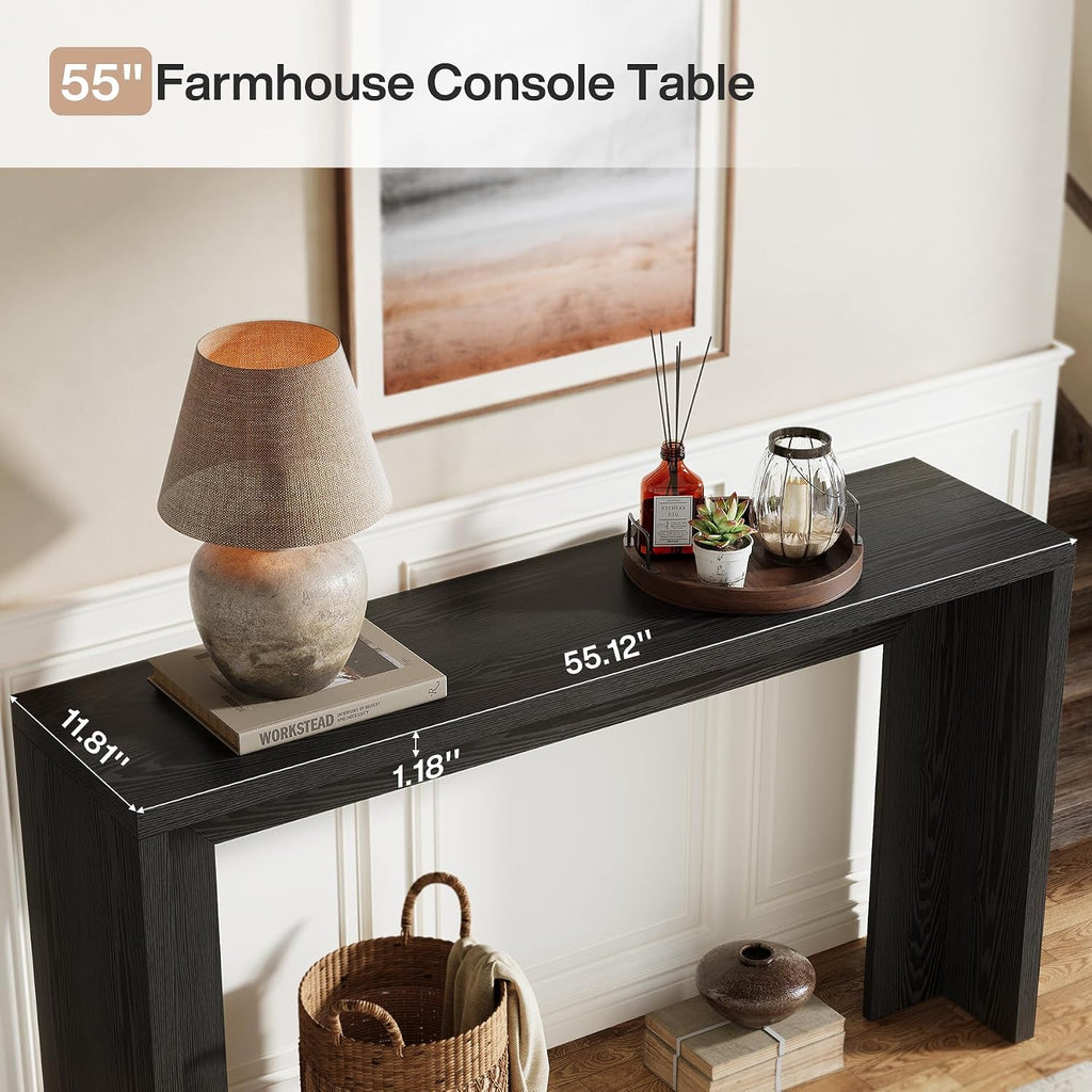 Tribesigns Farmhouse Console Table, 55-Inch Wooden Sofa Table with Storage for Entryway, Foyer, Hallway, Living Room, Easy Assembly (Black)