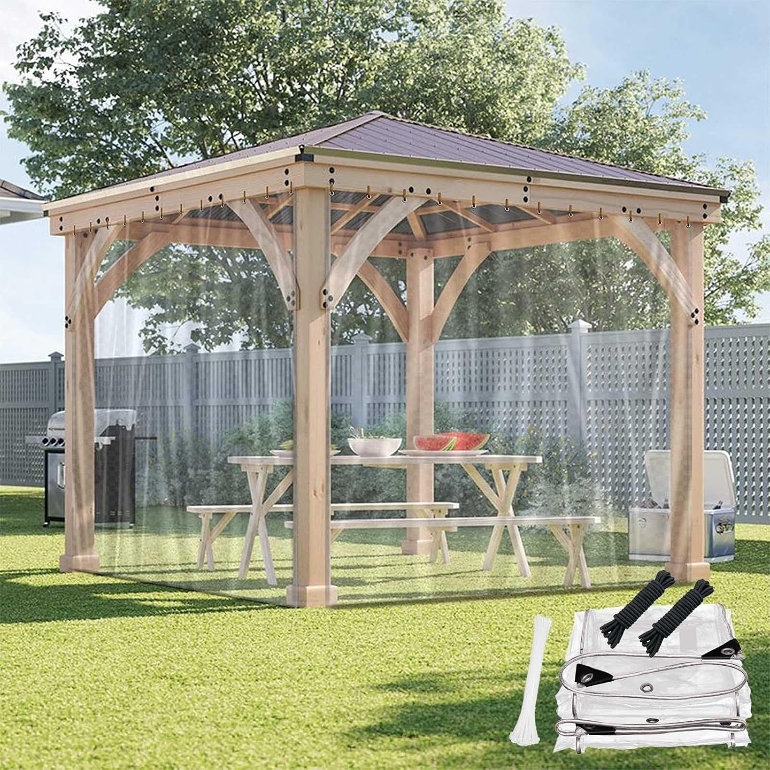 Heavy Duty PVC Vinyl Clear Tarps All Weather 100% Waterproof Transparent Tarpaulin Shield with Grommets Ropes Anti-UV for Greenhouse, Patio Garden Porch Pavilion Outdoor(20x29')
