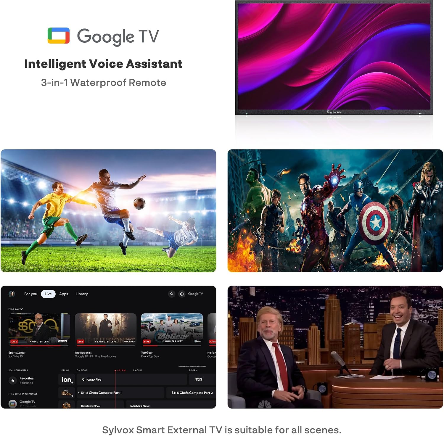 SYLVOX New 55' Outdoor Smart TV, Superior Waterproof Performance, Upgraded Matte Finish for Enhanced Anti-Glare Effect, Full Metal, with Dolby Atmos, 1000nits, Partial Sun Deck Pro 2.0+ Series