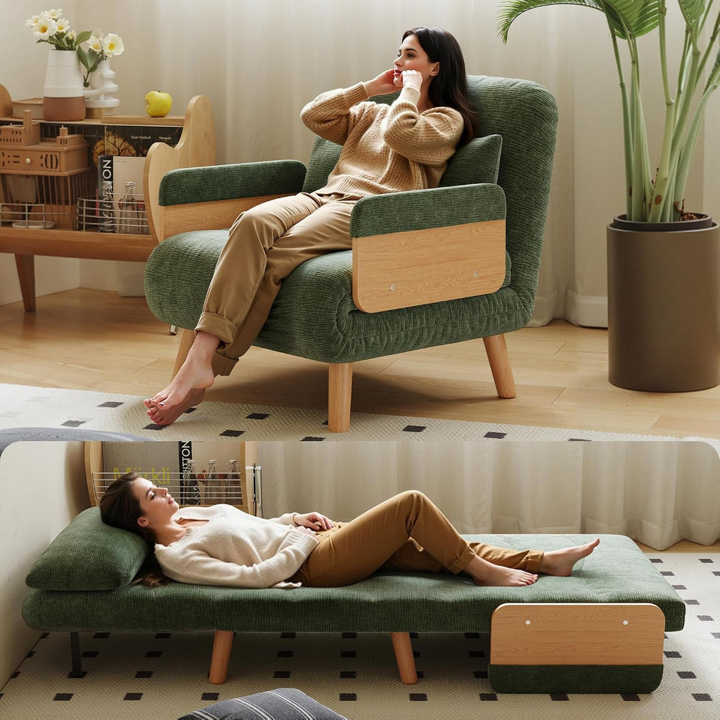 Sleeper Convertible Sofa Bed, 3-in-1 Folding Sofa Bed Chair with Adjustable Backrest, Thick Cushioned Seat, futon Sofa Bed for Small Spaces,Bedrooms & Offices(Green,27.56)